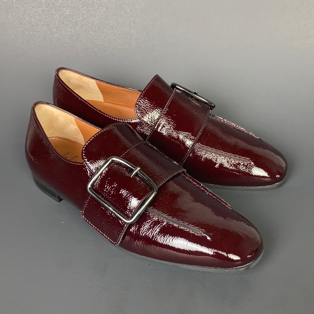 Ladies Aquatalia Burgundy Patent Leather Flat Loafers Sz 5.5
